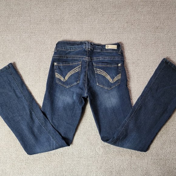 Democracy Women's Revolution Boot Jeans Blue Mid Rise Dark Wash Stretch Size 4 - Picture 3 of 8